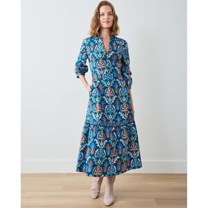 Print Fresh SZ L Abigail Dress in Eclectic Ikat Maxi Cotton Colorful Embroidered